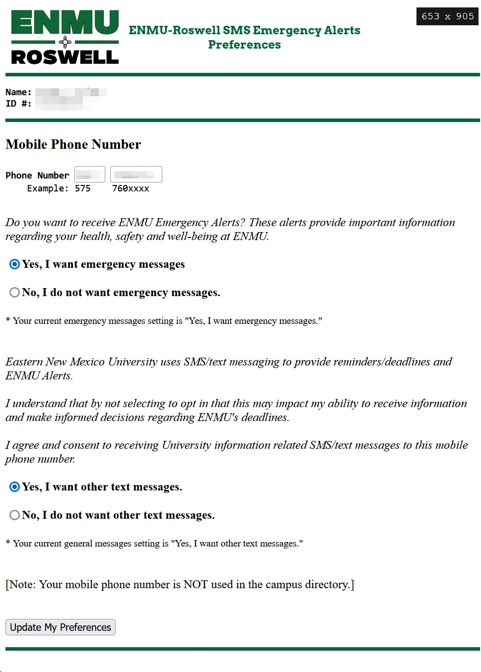 Screen capture of the ADFS authentication page used to sign in to the student / staff portal and other ENMU-Roswell resources. This image is for demonstration purposes only.